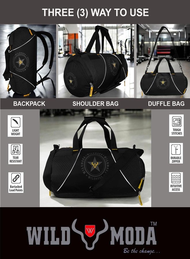 WILD MODA 40L Multi-Pockets Sport Travel Duffle Bag - Sleek & Durable Essential Gym, Travel & Sports Bag for Men & Women with Shoe Pocket (Black & Yellow) - Image 3